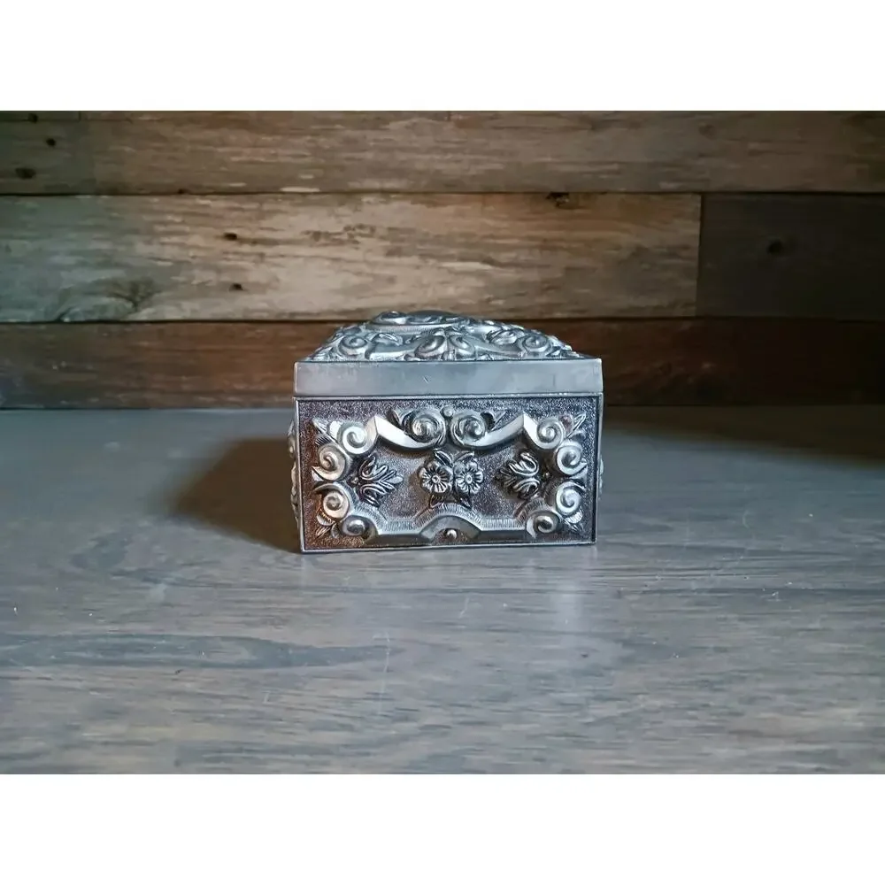 Vintage Ornate Heavy Silver-Plated Jewelry Box Unbranded